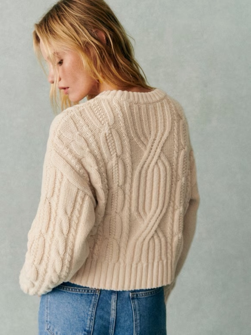 Sezane Evan Cable-Knit Crewneck Sweater - Cream size L